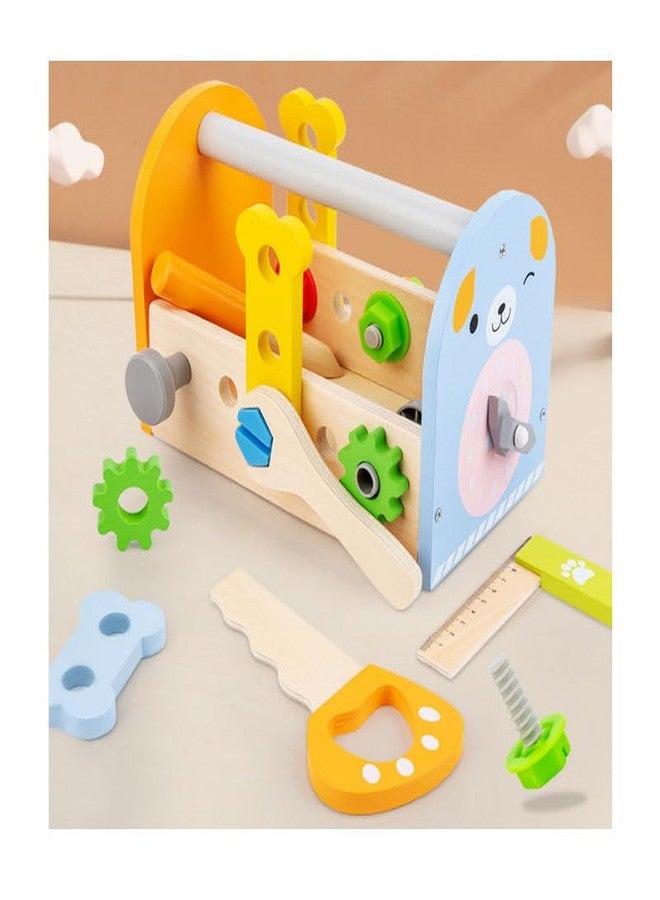 BLiSS HUES مجموعة أدوات خشبية محمولة للأطفال من BLiSS HUES - مجموعة لعب الأدوار - تتضمن مطارق، مفكات براغي، مساطر، مفاتيح ربط، وغيرها - ألعاب لتنمية المهارات الحركية الدقيقة للأطفال الصغار من الأولاد والبنات - Image 1